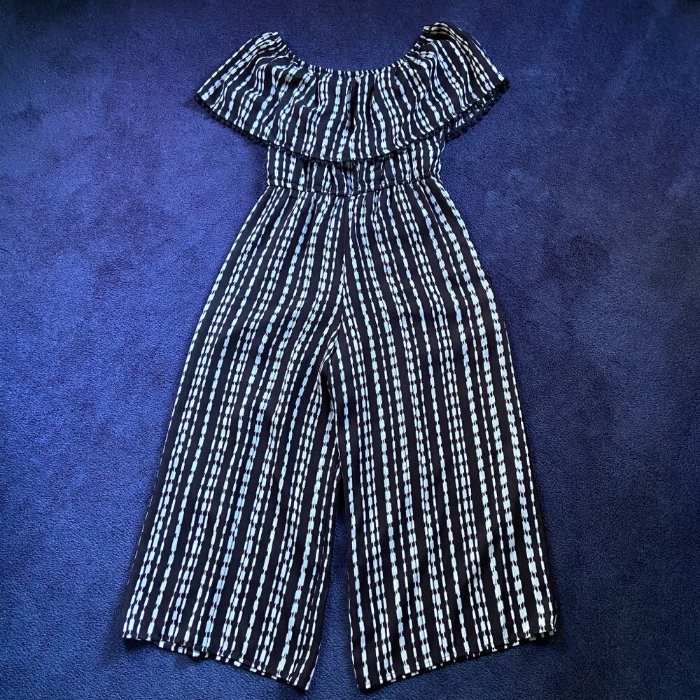 Like New Roz & Ali Striped Off-Shoulder Wide-Leg Jumpsuit Womenโs Sz M - Picture 5 of 7